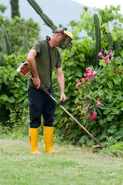 Jardineiro Cuidando Pátio — Fotografia de Stock