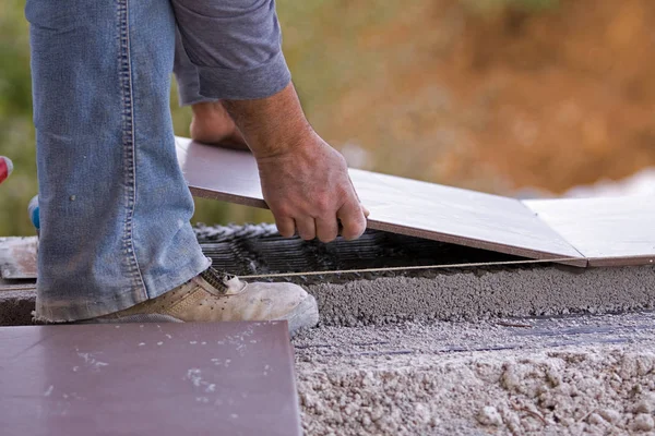 Metselaars Het Werk Een Bouwterrein — Stockfoto