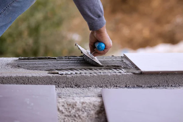 Albañiles Trabajando Una Obra Construcción — Foto de Stock