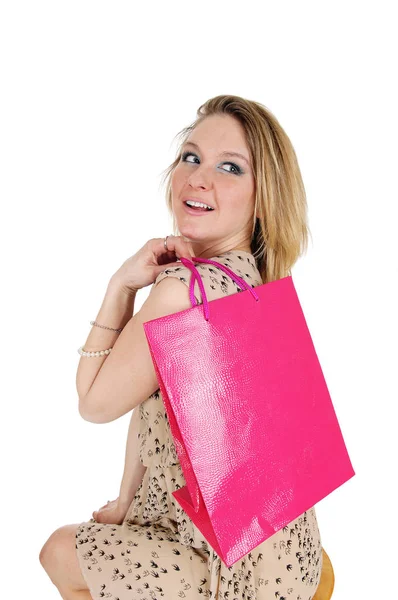 Alışveriş çantası ile mutlu bir kadın. — Stok fotoğraf