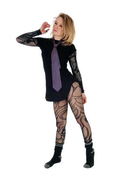 Панк-дівчина стоїть в боді-костюмі . — стокове фото