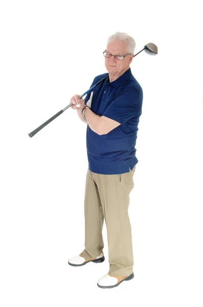 Senior golf thuis oefenen. — Stockfoto