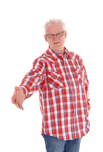 Senior man with outstretched hand. — Stock Photo, Image