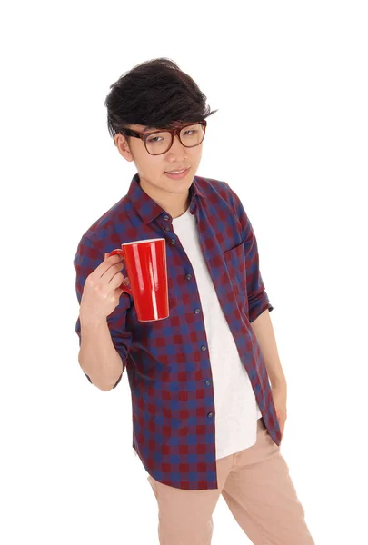 Asian man with coffee tee. — Stok fotoğraf
