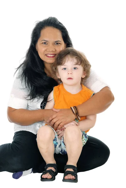 Nanny hugging the little boy. — Stock Photo, Image