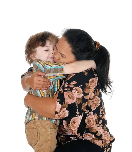 Nanny hugging the little boy. — Stock Photo, Image