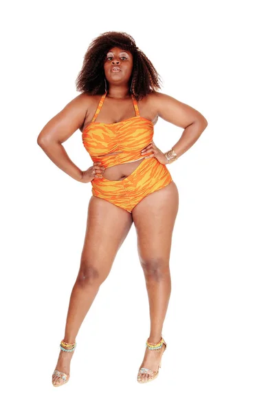 Donna africana in bikini mani sull'anca . — Foto Stock