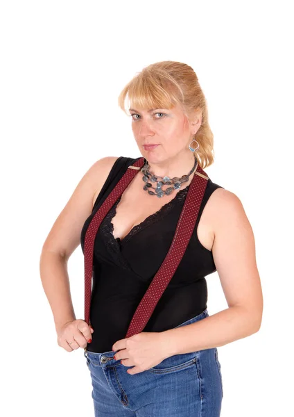 Blond woman with suspender. — Stock Photo, Image