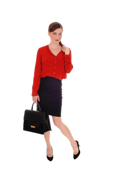 Business woman with black purse. — Stock Photo, Image