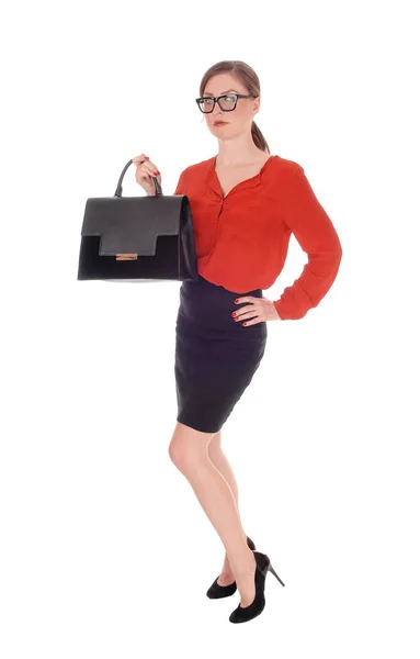 Business woman with black purse — Stock Photo, Image