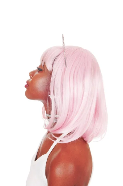 Portrét ženy s růžovými vlasy profil — Stock fotografie