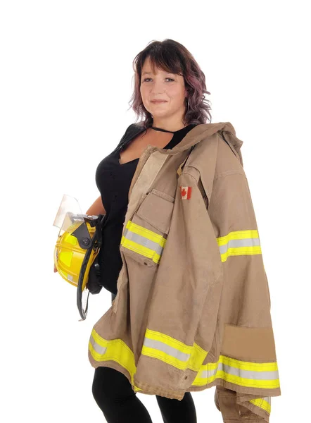 Fire fighting woman with jacket — Stock Photo, Image