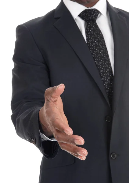Outstretched hand from a business man — Stock Photo, Image