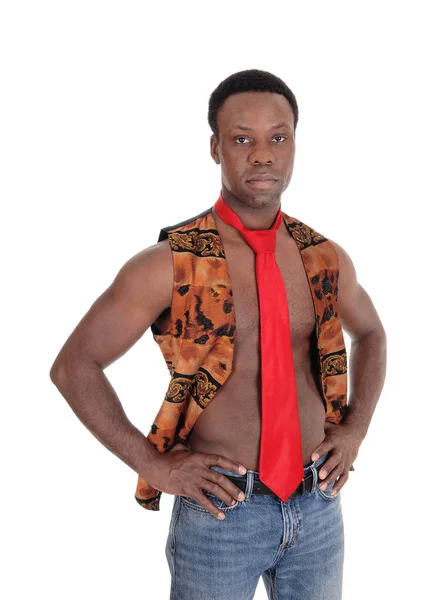 Bello africano uomo in gilet e cravatta — Foto Stock