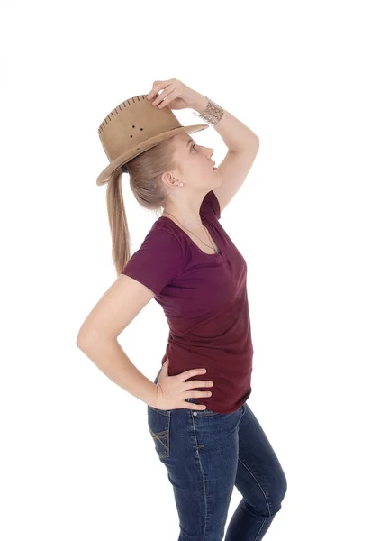 Donna in posa con cappello da cowboy — Foto Stock