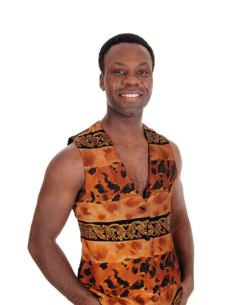 Bonito homem africano com um colete sem camisa — Fotografia de Stock