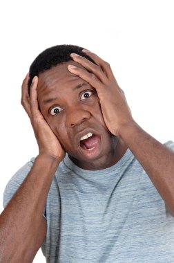 Üzgün Afrika adam ile çığlık kafasına eller