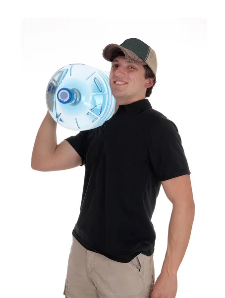 Close up of a deliveries man with water bottle — Stock Photo, Image