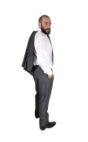 Homem de negócios a olhar por cima do ombro — Fotografia de Stock
