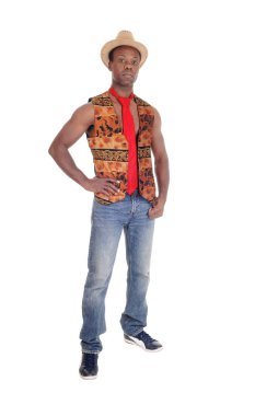 Yelek ve kırmızı kravat Afrika yakışıklı