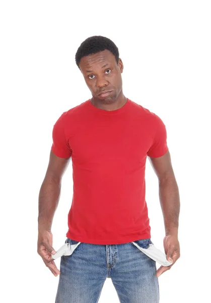 Closeup of man showing empty pockets — Stock Photo, Image