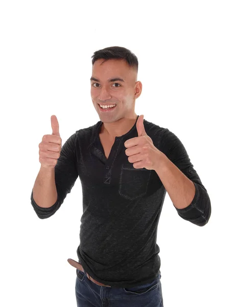 Young handsome man signs both thumb up — Stock Photo, Image