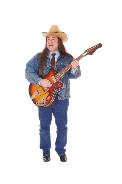 Középkorú férfi áll a gitáron — Stock Fotó