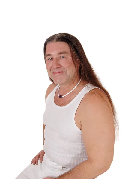 Portrait of an indigenous man with long hair in under shirt — Stock Photo, Image