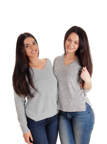 Twee Mooie Jonge Vrouw Staan Site Naar Site Jeans — Stockfoto