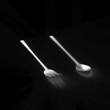 3D render çatal ve kaşık tek arka plan rengi üzerinde izole