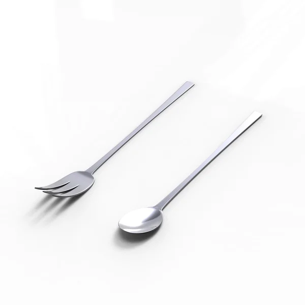 3d rendering fork and spoon isolated on single background color — Stock Photo, Image