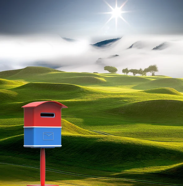 3D-Rendering-Mailbox mit schönem Hintergrundbild — Stockfoto