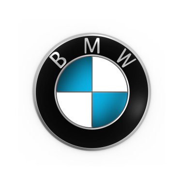 3D render Bmw logo kağıda basılmış ve beyaz zemin üzerine yerleştirilir. BMW Alman otomobil üreticisi olduğunu