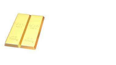 altın külçelerini beyaz arka plan üzerinde izole 3D render kümesi