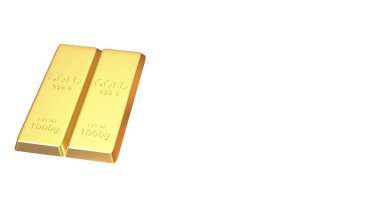 altın külçelerini beyaz arka plan üzerinde izole 3D render kümesi