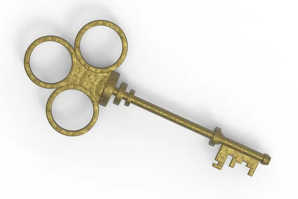 3D рендеринг старого ключа изолирован на белом фоне — стоковое фото