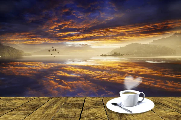 3d representación de hermoso paisaje con una placa con café fácil — Foto de Stock