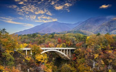 Japonya ve güzel mavi ve bulut b değil Gorge sonbahar renkleri