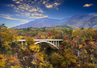 Japonya ve güzel mavi ve bulut b değil Gorge sonbahar renkleri