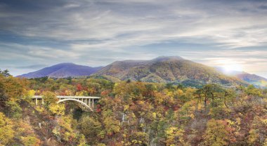Japonya ve güzel mavi ve bulut b değil Gorge sonbahar renkleri