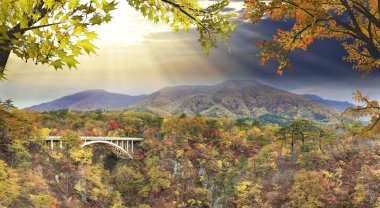 Japonya ve güzel mavi ve bulut b değil Gorge sonbahar renkleri