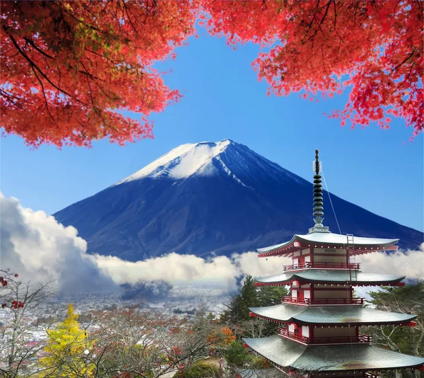 Bildgebung von mt. Fuji Herbst mit roten Ahornblättern, Japan — Stockfoto