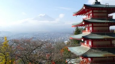 Mt. Fuji Imaging ile kırmızı akçaağaç sonbahar yaprakları, Japonya