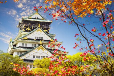 güzel Osaka Kalesi ile güzel arka plan, Osaka Japonya
