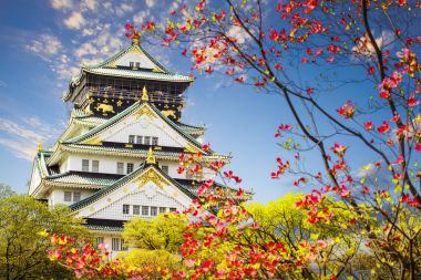 güzel Osaka Kalesi ile güzel arka plan, Osaka Japonya
