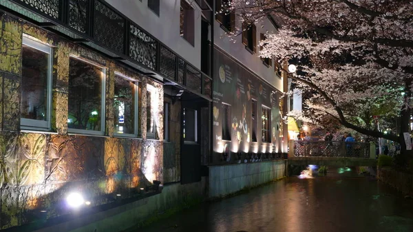 Hermosa temporada de sakura en Kyoto ciudad stree vista con bonito puente —  Fotos de Stock