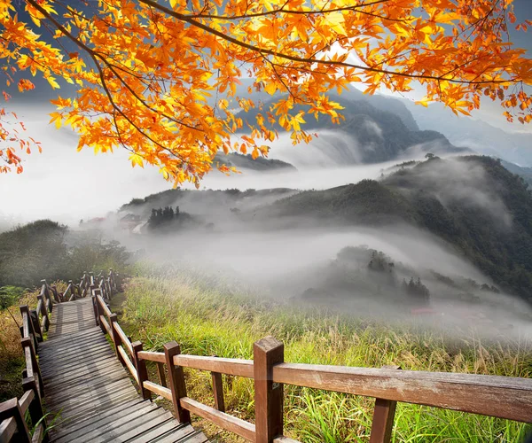 Elképzelhető a mountain trail napos világos felhők felett — Stock Fotó