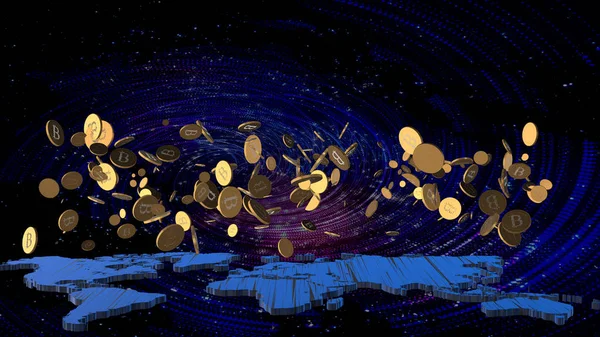 Bitcoin kelime bilgisayar ekranı için 3D render