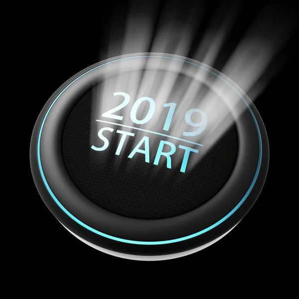 Neues Jahr 2019 Blaulicht mit btn zum Drücken und Starten — Stockfoto