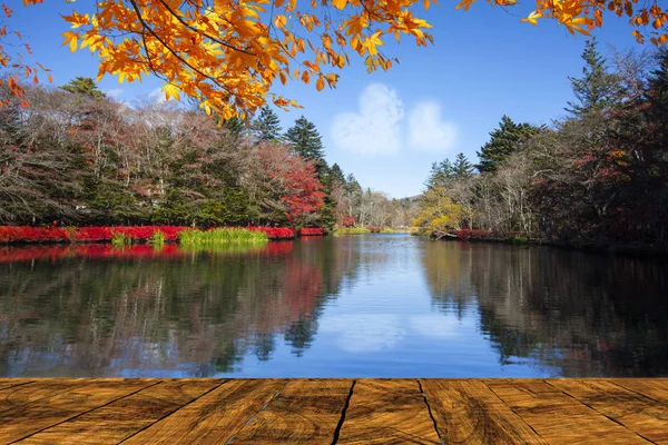 Beautiful maple season at Kumoba Pond, Karuizawa, Japan — Stock Photo, Image